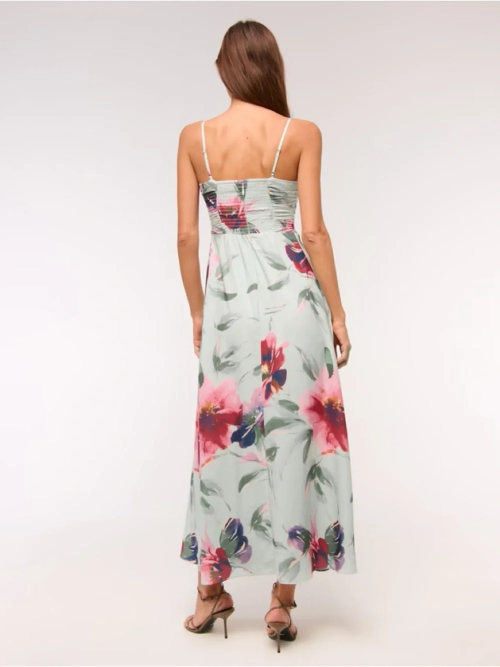 Abercrombie & Fitch Bra-Free Hardware Maxi Dress Mint Green Floral NWT
